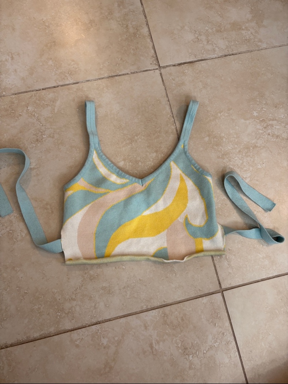 Forever 21 Pastel Knit Crop Top in Aqua, Yellow & Cream
